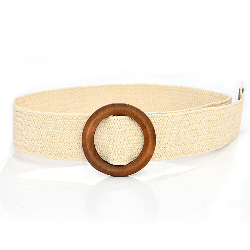 Grass braided wooden buckle women's waist seal