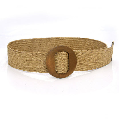 Grass braided wooden buckle women's waist seal