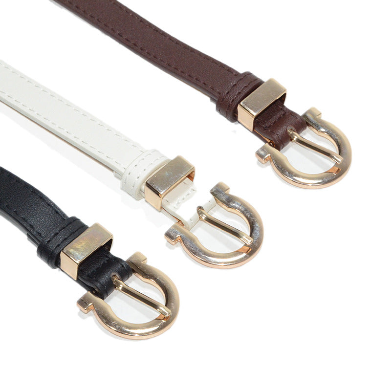 Faux leather seam stitch buckle thin belt