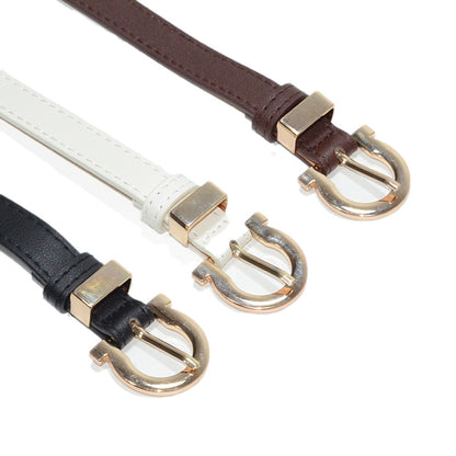 Faux leather seam stitch buckle thin belt