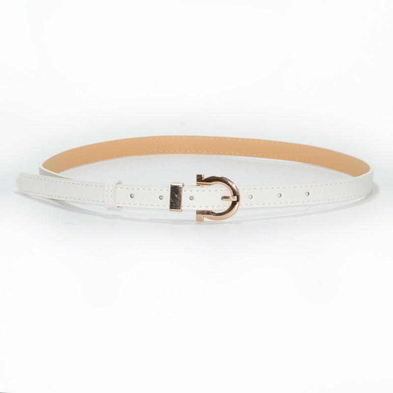 Faux leather seam stitch buckle thin belt