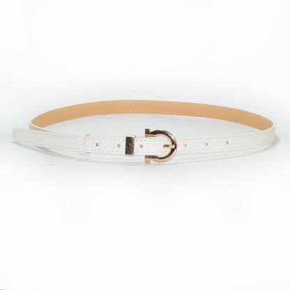 Faux leather seam stitch buckle thin belt