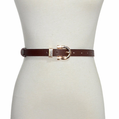 Faux leather seam stitch buckle thin belt