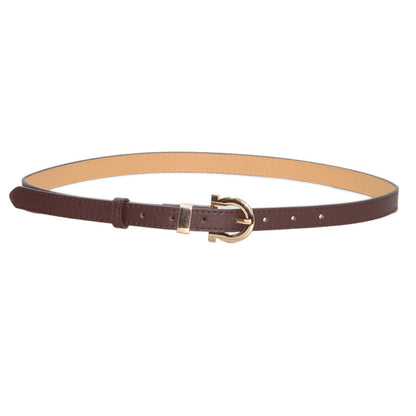 Faux leather seam stitch buckle thin belt