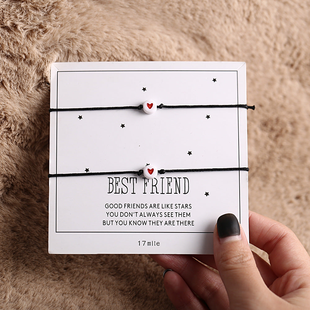 Retro Love White Bead Couple Bracelet