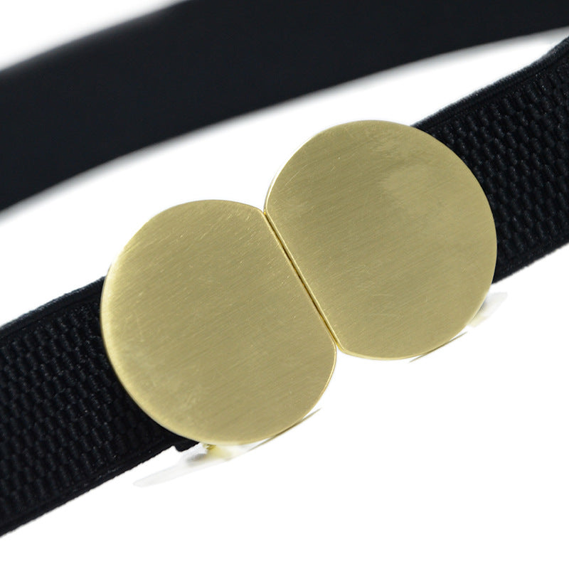 Brushed metal buckle elastic waist seal