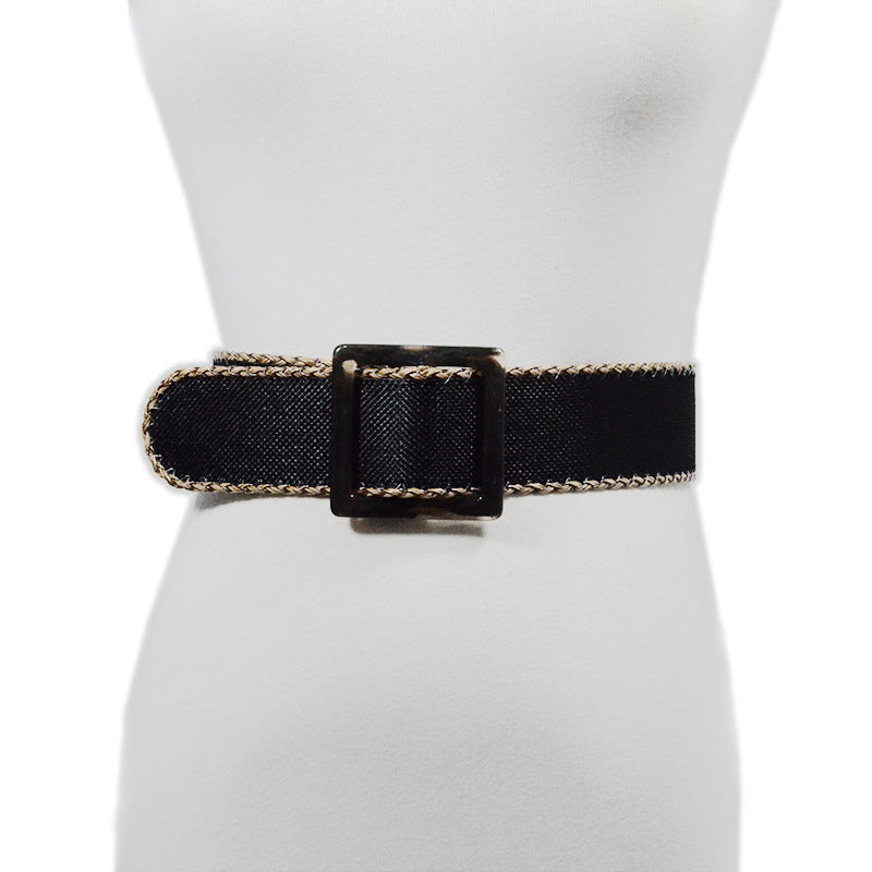Plaid woven wide belt