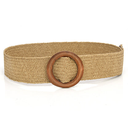 Grass braided wooden buckle women's waist seal