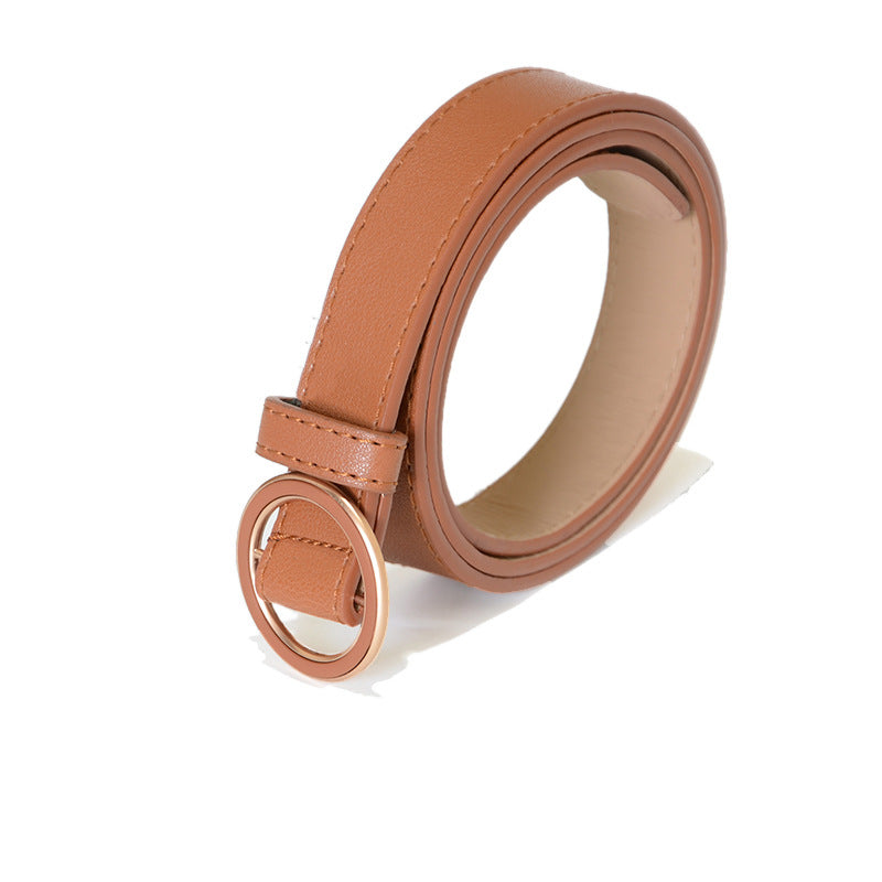Round buckle imitation leather belt