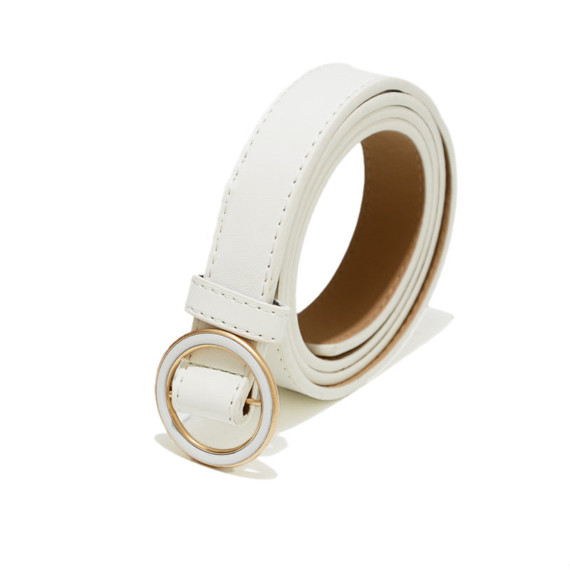Round buckle imitation leather belt