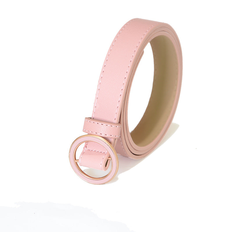 Round buckle imitation leather belt