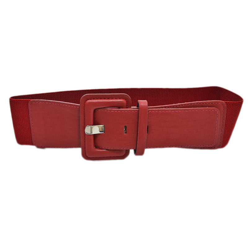 Solid color imitation leather pin buckle wide belt