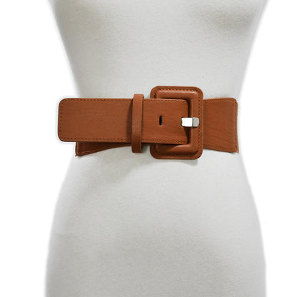 Solid color imitation leather pin buckle wide belt