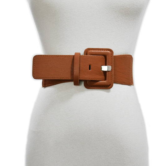 Solid color imitation leather pin buckle wide belt