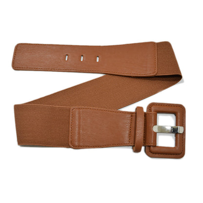 Solid color imitation leather pin buckle wide belt