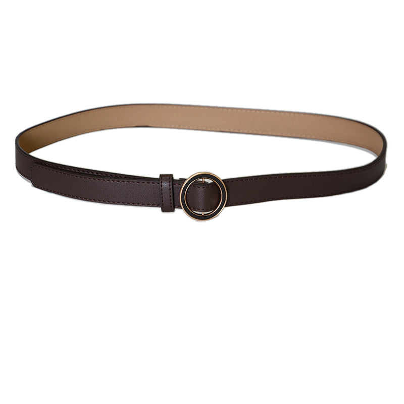 Round buckle imitation leather belt