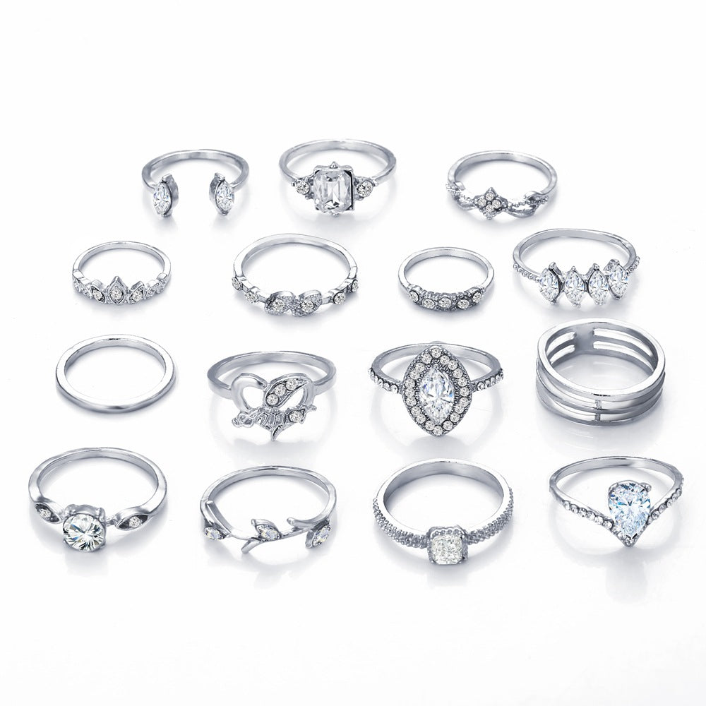 15-Piece Hollow Dot & Love Ring Set