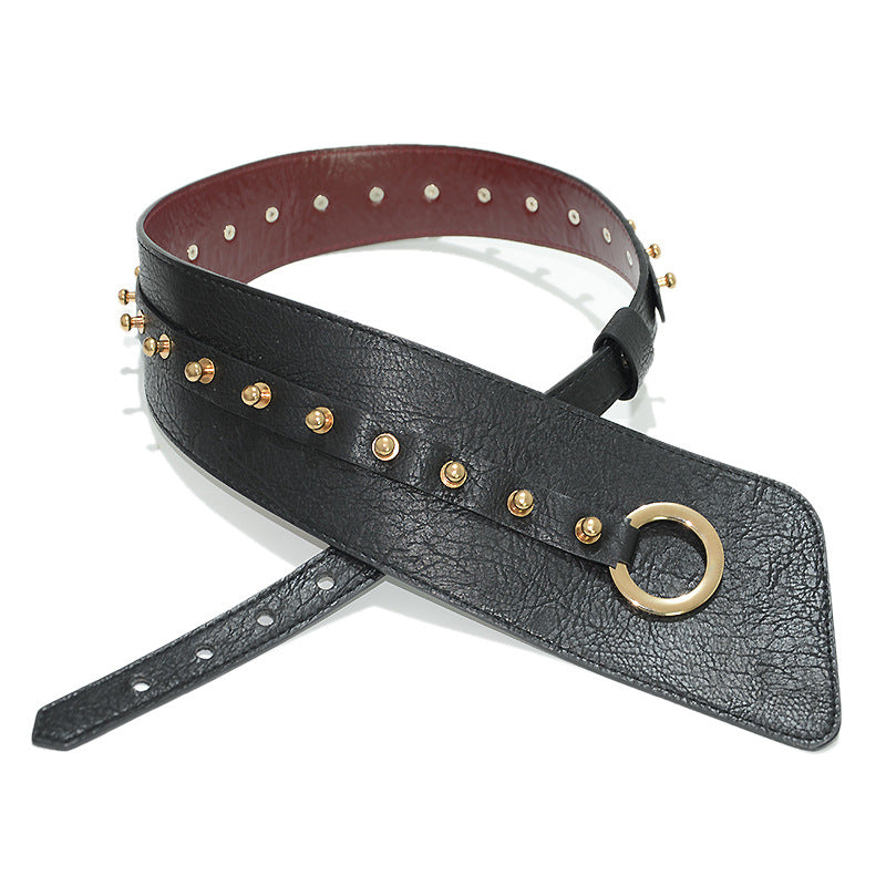 Punk style exaggerated rivet wide belt