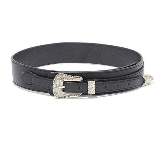 Pattern pin buckle wide belt