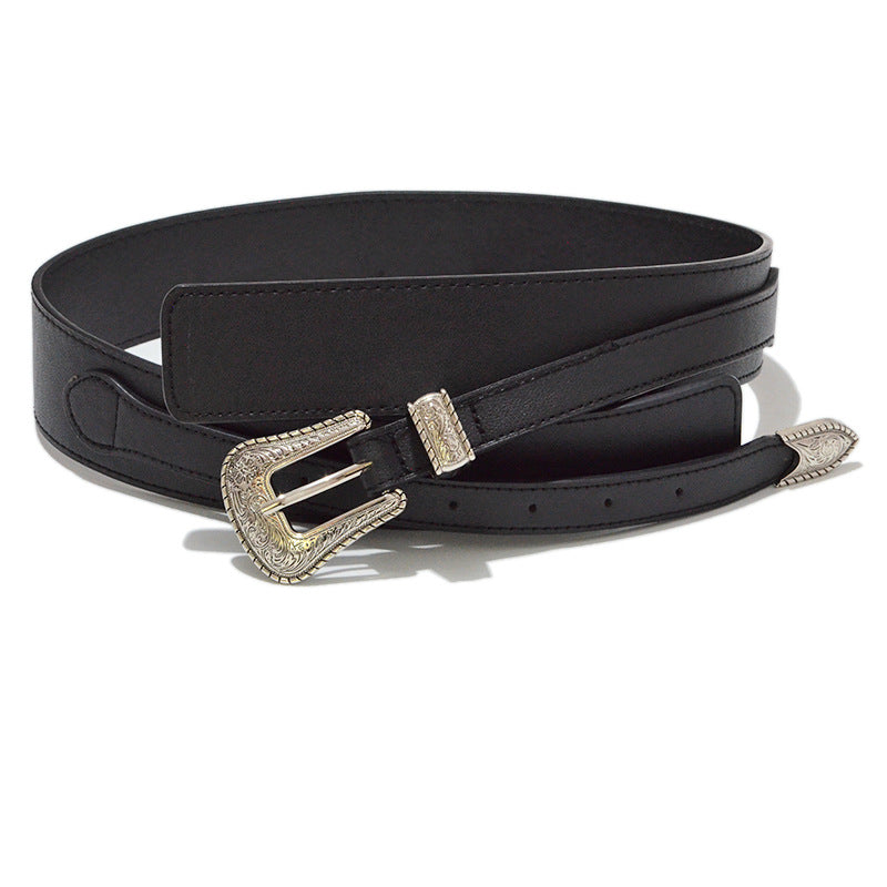 Pattern pin buckle wide belt