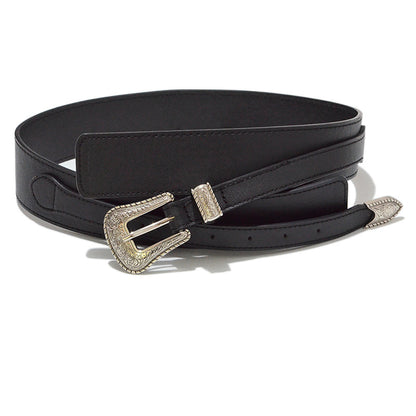 Pattern pin buckle wide belt