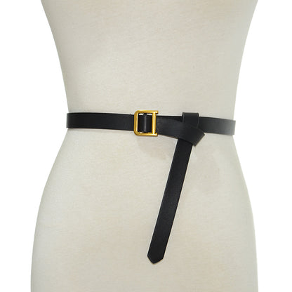 Copper square buckle imitation leather soft thin belt