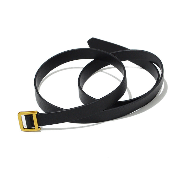 Copper square buckle imitation leather soft thin belt