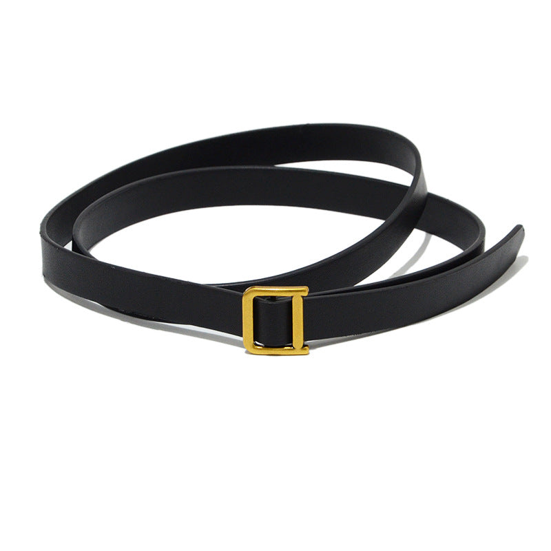 Copper square buckle imitation leather soft thin belt