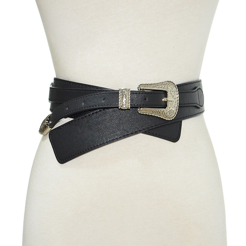 Pattern pin buckle wide belt