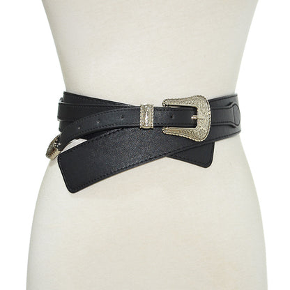 Pattern pin buckle wide belt