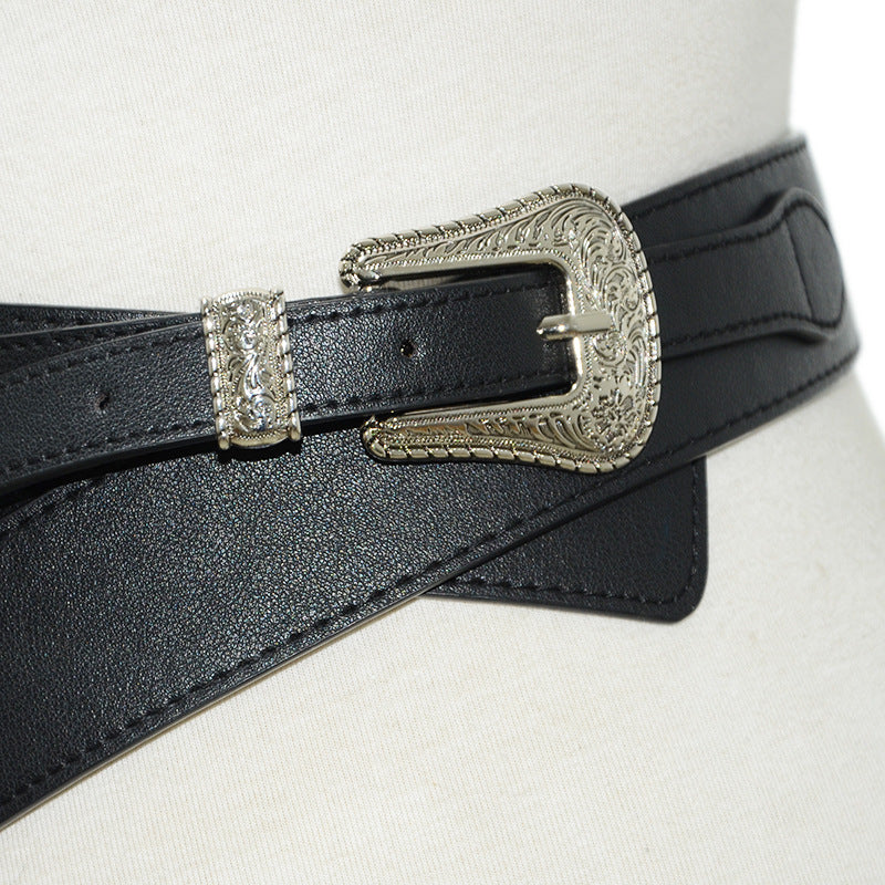 Pattern pin buckle wide belt