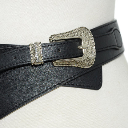 Pattern pin buckle wide belt