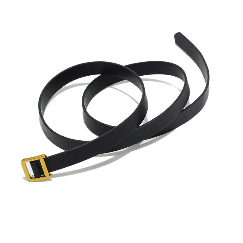 Copper square buckle imitation leather soft thin belt