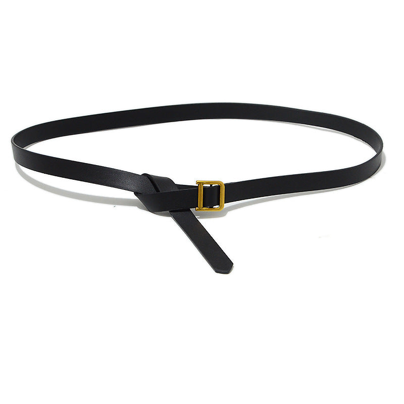 Copper square buckle imitation leather soft thin belt