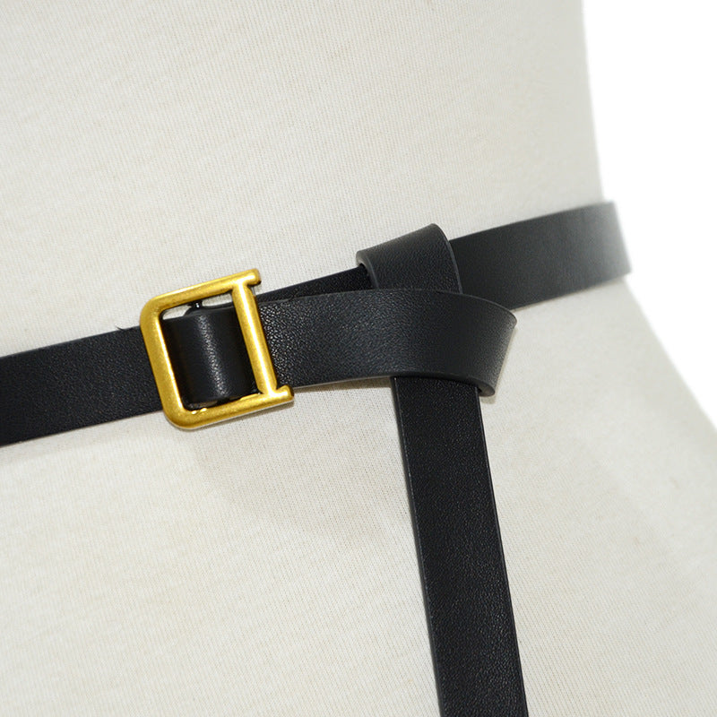 Copper square buckle imitation leather soft thin belt