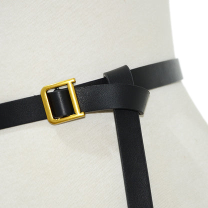 Copper square buckle imitation leather soft thin belt