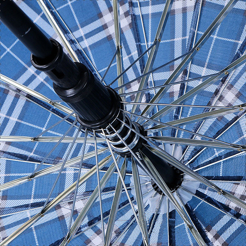 16-Rib Plaid Golf Straight Umbrella