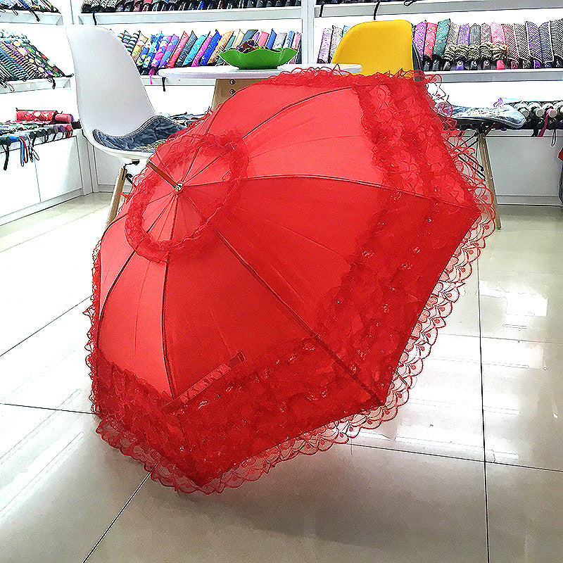 Bride Wedding Red Long Handle Umbrella