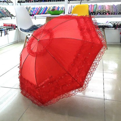 Bride Wedding Red Long Handle Umbrella