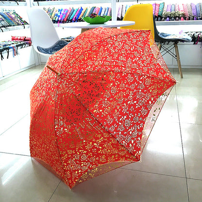 Bride Wedding Red Long Handle Umbrella