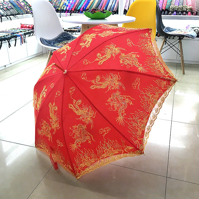 Bride Wedding Red Long Handle Umbrella