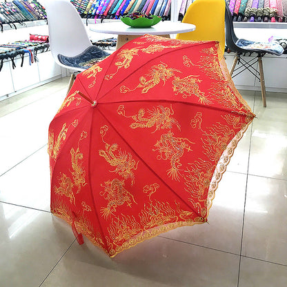 Bride Wedding Red Long Handle Umbrella