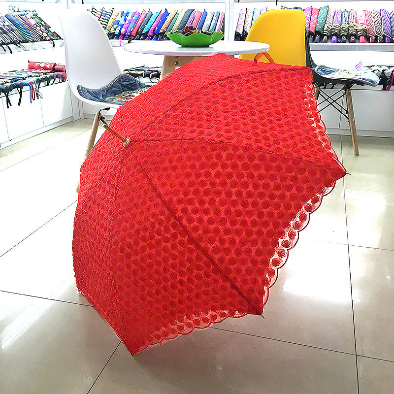 Bride Wedding Red Long Handle Umbrella