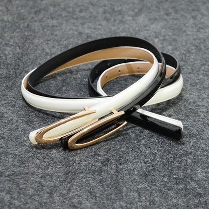 Solid color pu imitation leather thin belt