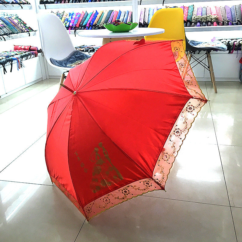 Bride Wedding Red Long Handle Umbrella
