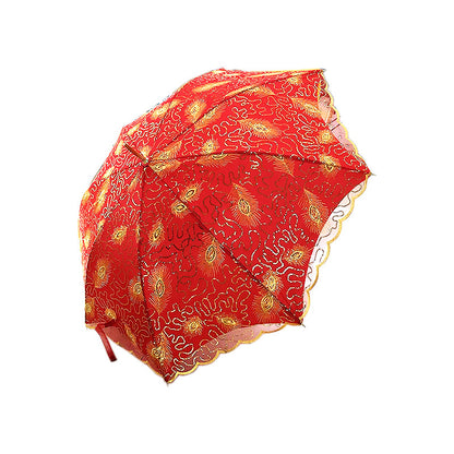 Bride Wedding Red Long Handle Umbrella