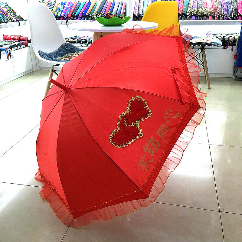 Bride Wedding Red Long Handle Umbrella