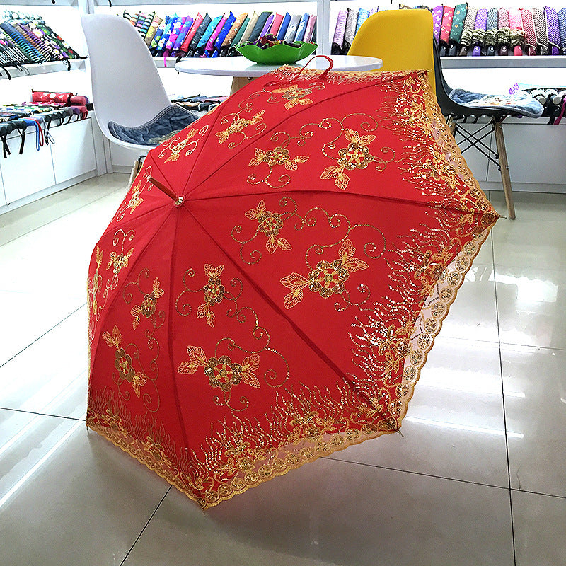 Bride Wedding Red Long Handle Umbrella