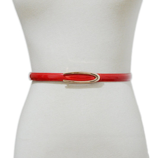Solid color pu imitation leather thin belt