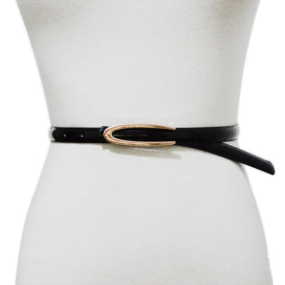 Solid color pu imitation leather thin belt